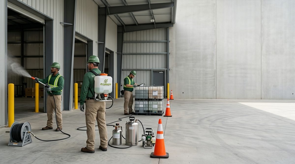 Illustration of exterior pest-control work at a Fort Myers property